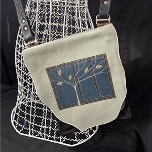 Handcrafted Leather & Suede Bag Artisan Boho Crossbody Purse Tree Applique